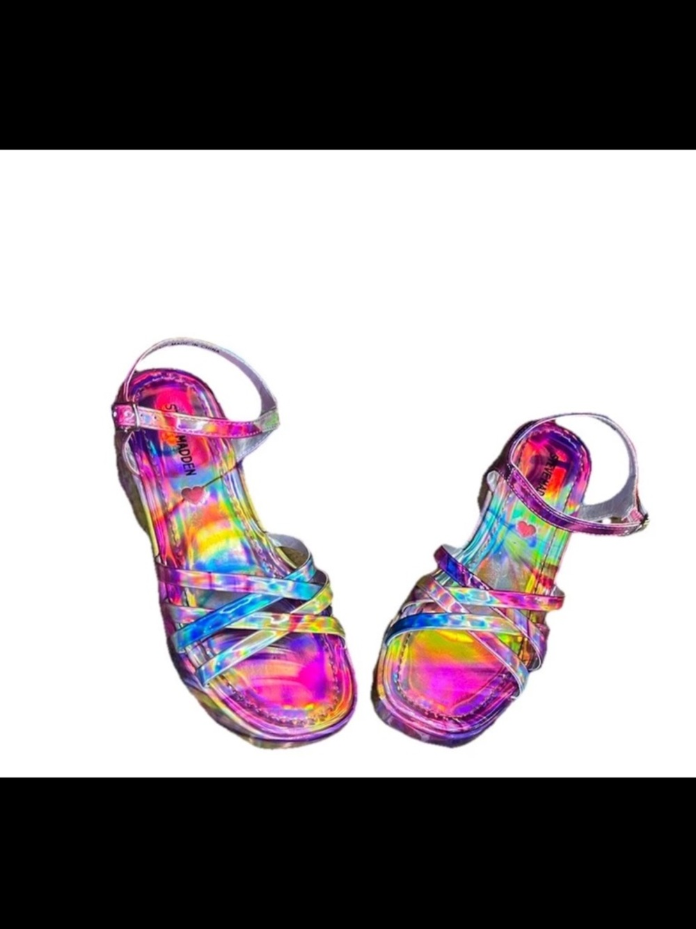 Steve Madden Holographic Crazy Wedge Sandals Girls Size 3 - Picture 2 of 7